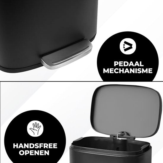 Bayt Trash can - Pedal bin 50 Liter - Trash can 50 Liter - Garbage can 50 Liter - Trash Separation - Waste bin - Stainless steel - Black