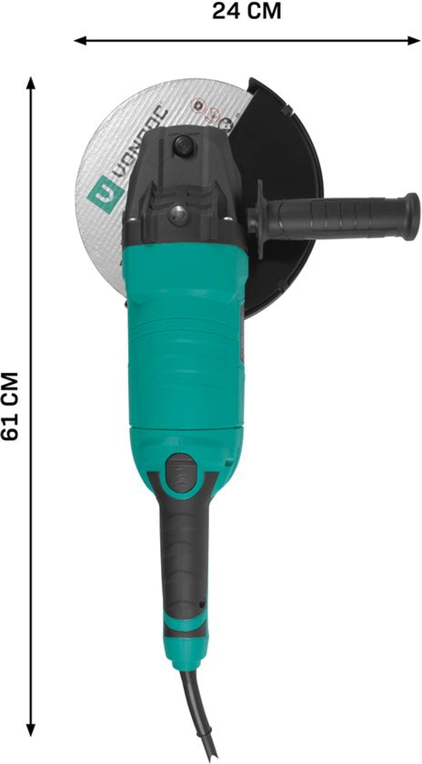 VONROC Meuleuse d'angle 2350W - Ø230mm - 5800 rpm - Avec poignée latérale pour droitier et gaucher - 3 mètres de câble en caoutchouc - excl. meule