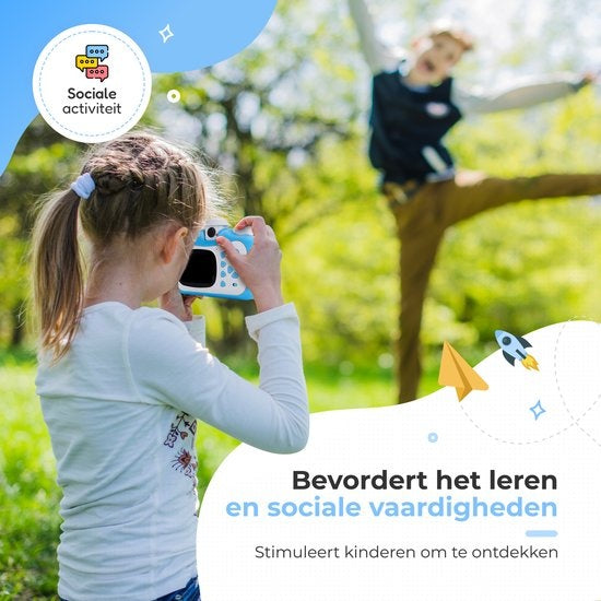AyeKids Instant Print Kids Camera - Mini imprimante thermique - Imprimante photo - Comprend 3 rouleaux et 12 marqueurs de couleur - Bleu