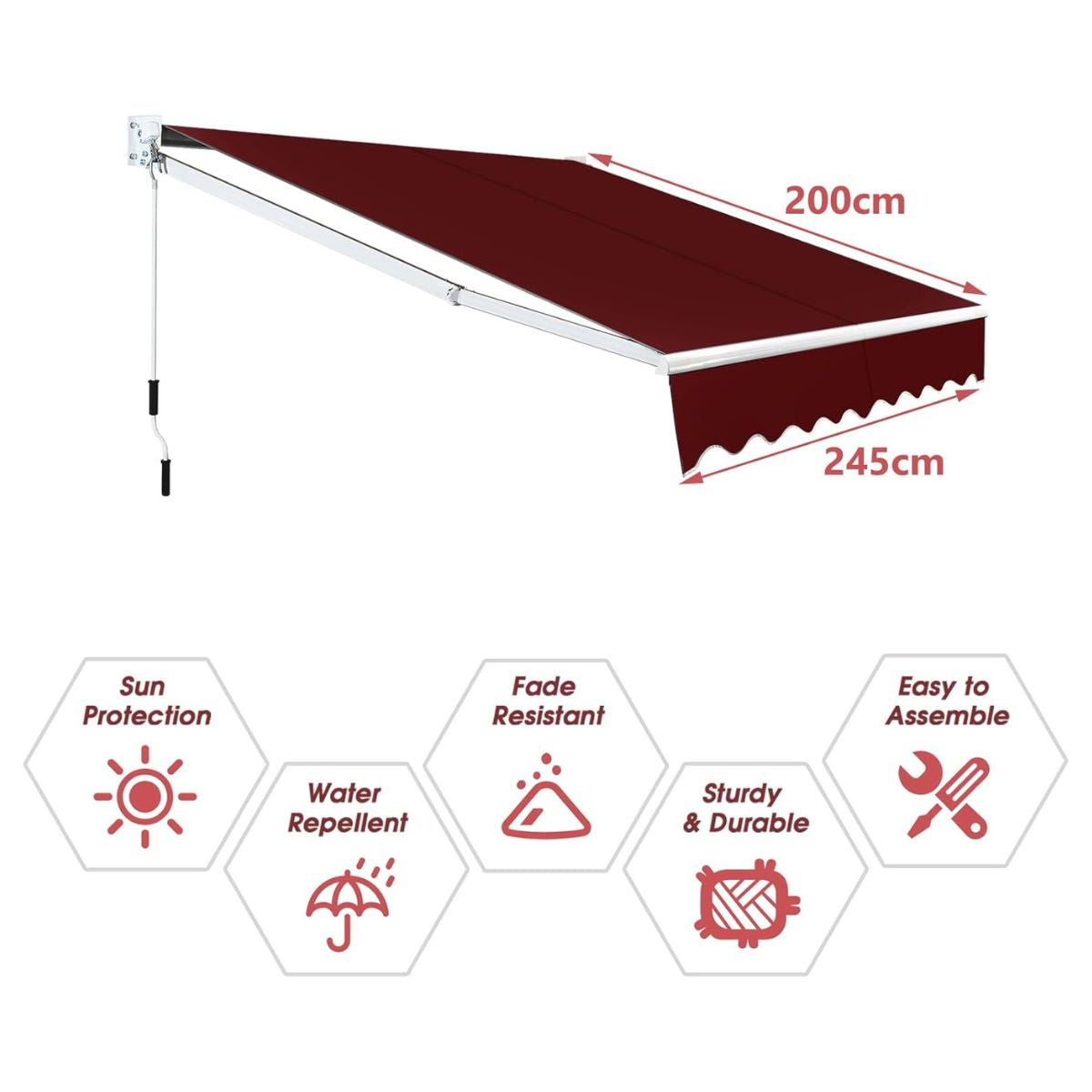 Coast 2.5 x 2 m Wine Red Drop Screen avec Manual Corbell et UV & Water-resistant Cloth