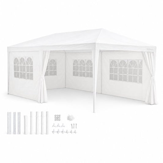 Tente de réception Kinzo 3 x 6 m - Tente-pavillon pour 70 personnes - Pavillon de jardin avec 6 parois latérales - Tente de jardin avec une hauteur au faîte de 2,5 m - Tente de réception imperméable et résistante aux UV - Blanche
