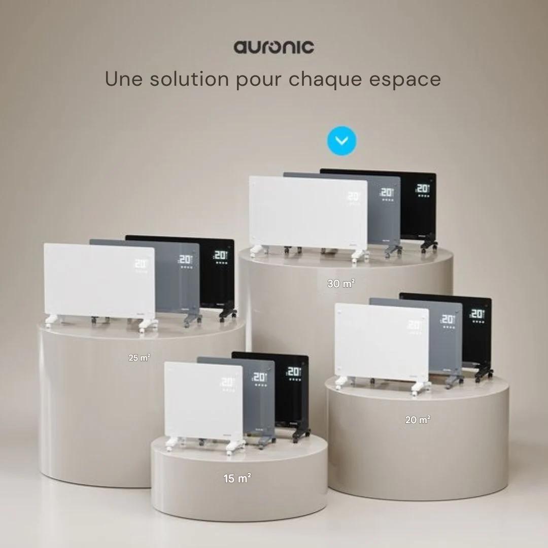 Chauffage Électrique - Auronic - Convecteur avec Thermostat et Télécommande - Panneaux chauffants - jusqu'à 30 m² - 2500W - Gris