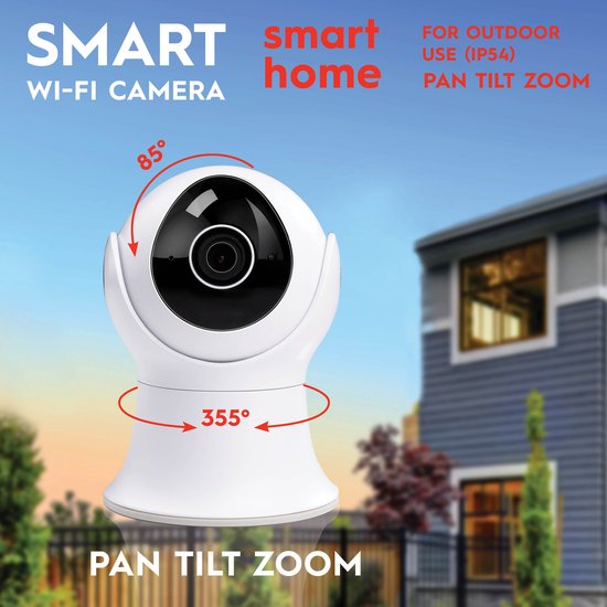 alpina Smart Home Wifi Camera - Full HD 1080p - Caméra de surveillance extérieure - Capteur de son et de mouvement - Vision nocturne - avec application - IP54 étanche à la poussière et à l'eau
