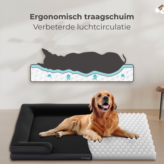 Panier orthopédique pour chien CozySense® - 75 x 45 cm - Taille M - Lit imperméable pour chien avec housse lavable - Convient comme coussin de banc - Noir