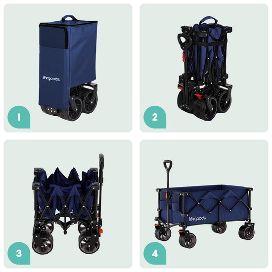 Chariot de Plage LifeGoods - Camping - XL - Pliable - 200L - Bleu