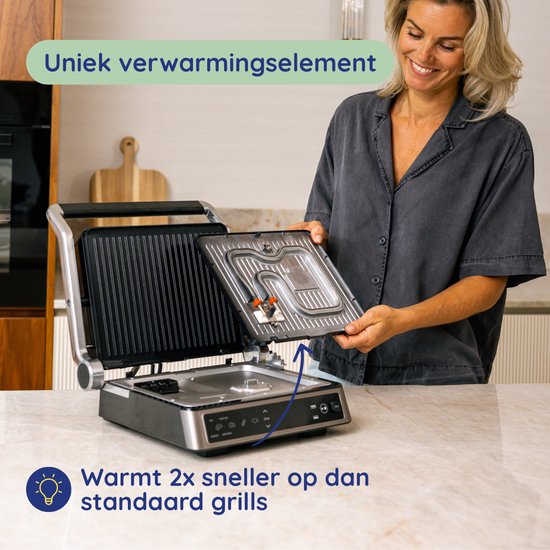 Safecourt Kitchen Contact grill - Gril à panini et fer à toasti - Plaques amovibles sans PFAS et lavables au lave-vaisselle - Grande surface de gril - chaleur rapide (2200W) - Appareil à toasti