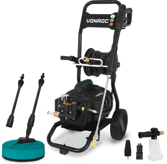 VONROC PRO Nettoyeur haute pression V25-3 - 2500W - 180 bar - 468 l/h - moteur à induction - 15m premium hose - Incl. nettoyeur de terrasse, buse à mousse et 5 buses