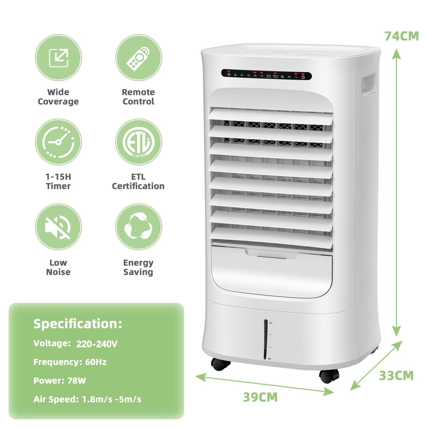 Coast 3-en-1 : ventilateur et humidificateur d'air portable avec réservoir d'eau de 10 L - 39 x 33 x 74 cm  - Blanc