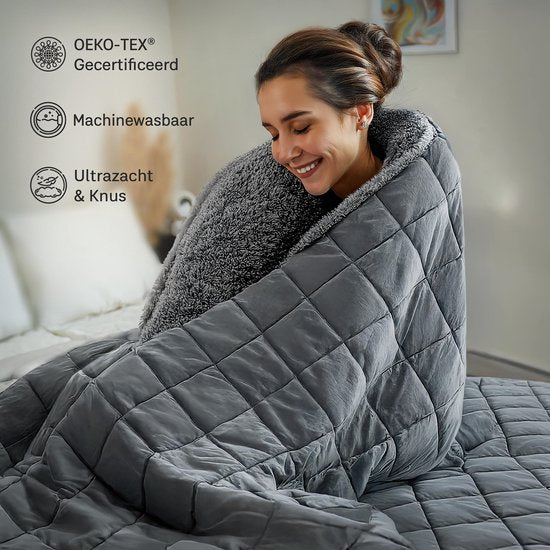 Couverture lestée CozySense® 9 kg - Couverture lestée - Couverture lestée - GLASS-Flow® Distribution de la pression - 135x200 - Velours flanelle & Sherpa - Hypoallergénique - Gris