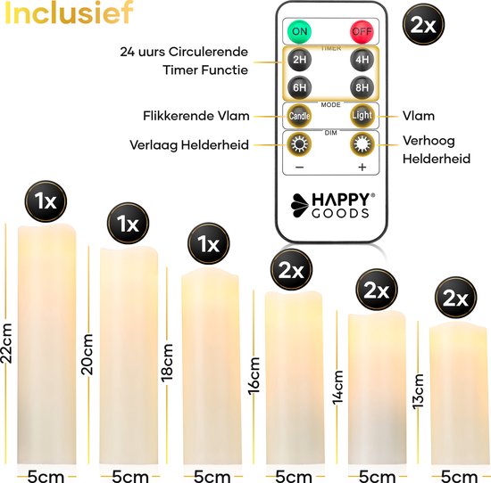 Happy Goods® - Set de bougies Led 9 pièces - VRAIE CIRE - 2 télécommandes - flamme mobile
