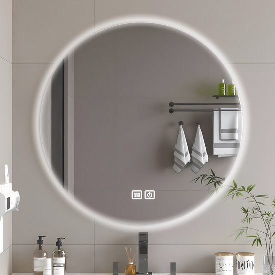 Bayt Miroir de salle de bain - Miroir de salle de bain avec éclairage - Miroir rond 60ø cm - Miroir de salle de bain avec chauffage - Miroir mural - Dimmable - Anti-buée