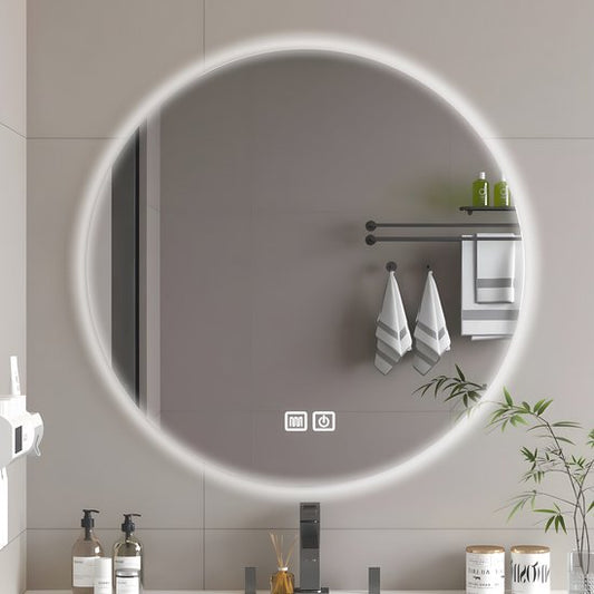 Bayt Miroir de salle de bain - Miroir de salle de bain avec éclairage - Miroir rond 60ø cm - Miroir de salle de bain avec chauffage - Miroir mural - Dimmable - Anti-buée
