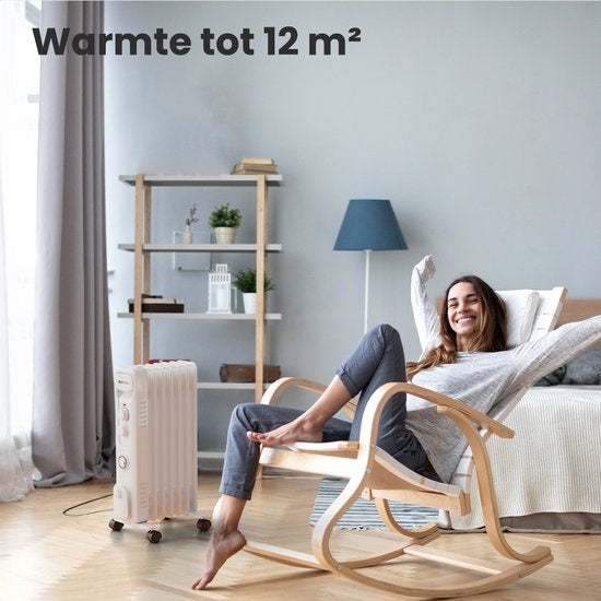 Auronic Radiateur à Huile - Chauffage Électrique avec Thermostat et Minuterie - Puissance Réglable jusqu'à 1500W - Blanc