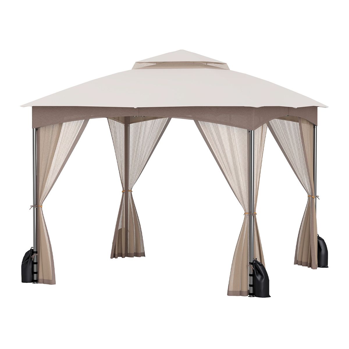 Pavillon de jardin Coast - double toit - moustiquaire et sacs de sable - kaki 3 x 3 m