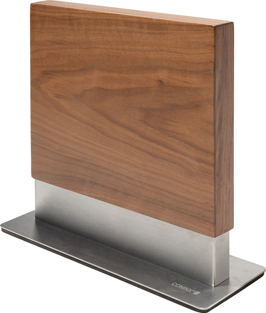 Coninx Vertico Messenblok Magnetisch - Messenmagneet - RVS Voet - Magneet Tweezijdig - Messenblok zonder messen - RVS / Walnoot
