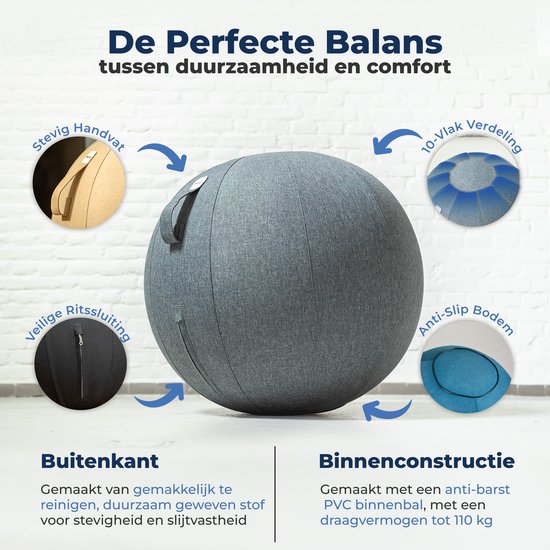 Ballon de siège Backerz 55 cm - Ballons de siège avec housse en lin - Chaise de bureau ergonomique pour le bureau et la maison - Ballon de yoga haut de gamme - Anthracite