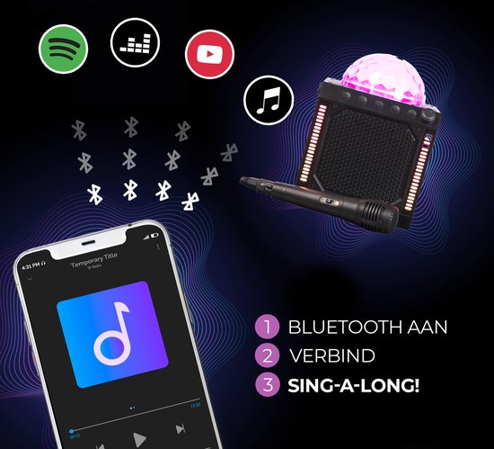 Denver Karaoke Set Children & Adults - Disco Lights - Bluetooth - Incl. Microphone - Speaker Party Box - Party Box - BTM618