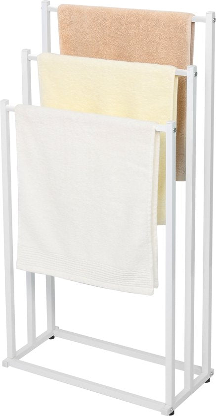Niceey Porte-serviettes - 3 bras - Porte-serviettes - Porte-serviettes de salle de bains - Porte-serviettes sur pied - Métal - Feutres anti-rayures - Blanc