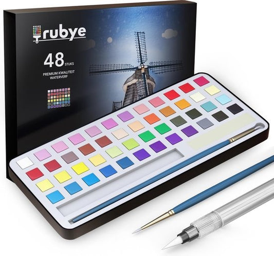 Rubye® Water colours - Aquarelles - Stylo pinceau - Pinceau - Peintures - Aquarelles adultes - Aquarelles enfants - Peinture par numéro - 48 couleurs