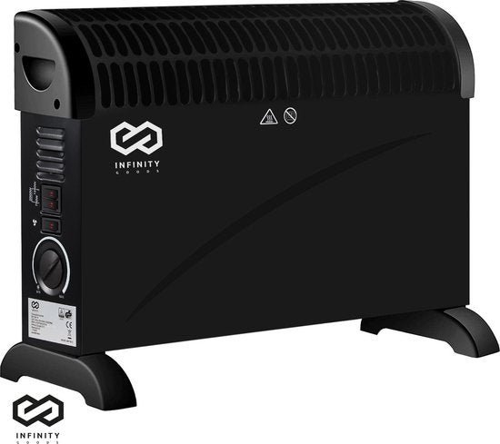 Infinity Goods Radiateur électrique - Fonction Turbo et ventilateur - 750 / 1500 / 2000W - Thermostat réglable - Radiateur - Protection contre la surchauffe - 35m² - Noir