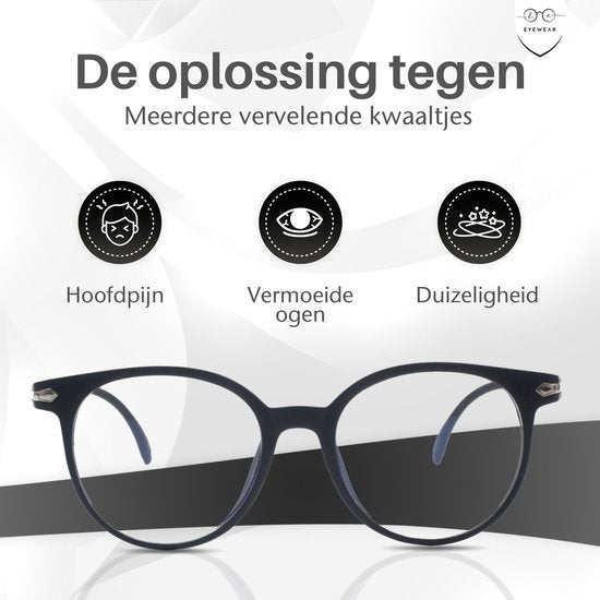 LC Eyewear Display Glasses - Lunettes à lumière bleue - Etui à lunettes inclus - Unisexe - Noir mat