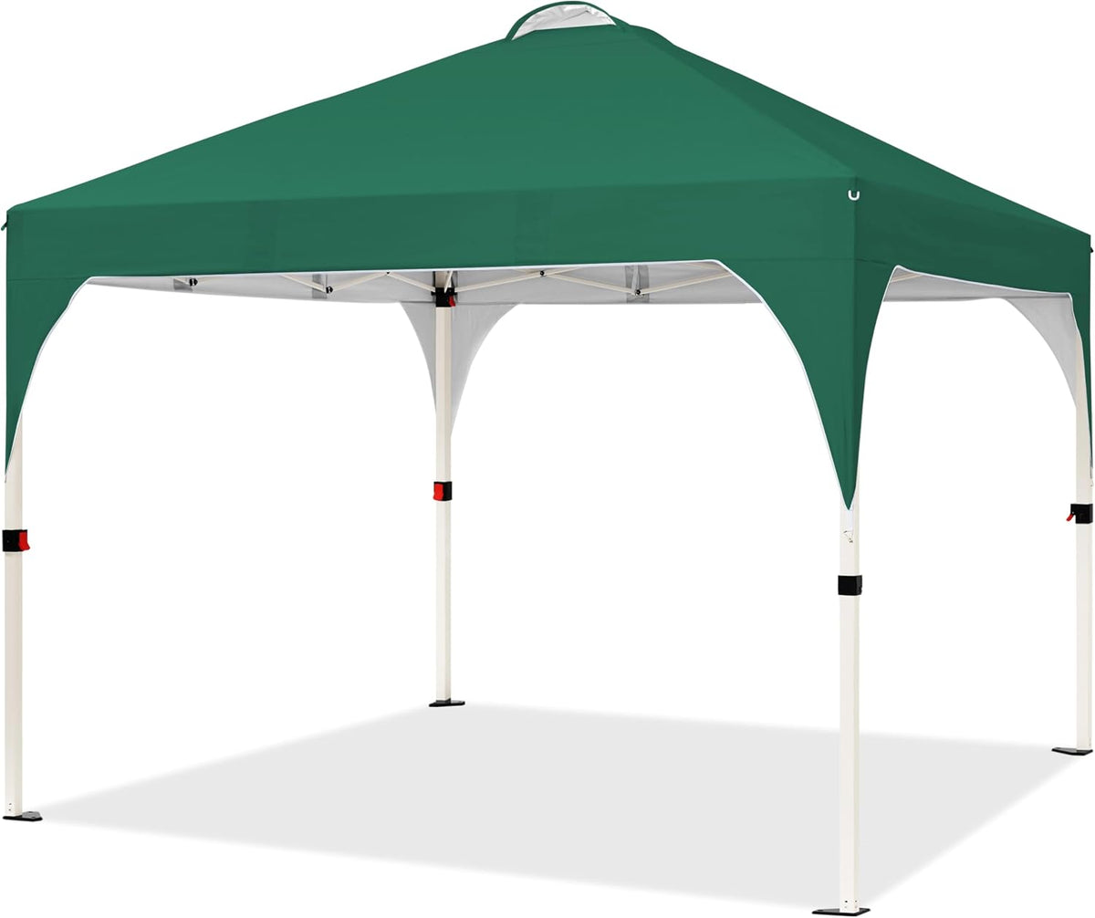 Pavillon pliable 3 × 3 m, pavillon de jardin pop-up, réglable en hauteur, avec ventilation et sac de transport, vert foncé