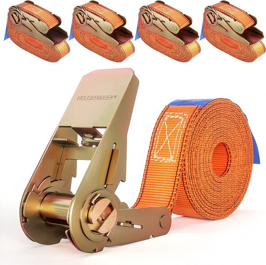 HELDENWERK 4 sangles d'arrimage en 4m, 5m ou 6m Certifié TÜV/GS avec double couture I sangles d'arrimage résistantes aux intempéries et robustes