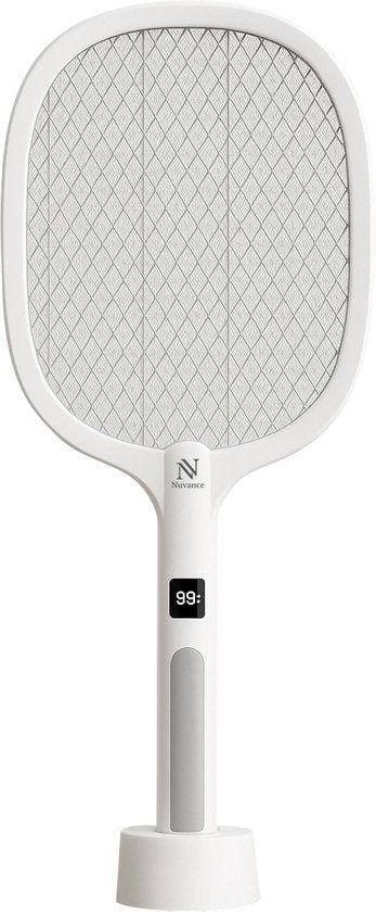 Nuvance Electric Fly Swatter - Usb Rechargeable - Mosquito lamp - with Display - Mosquito plug - Fly trap - Fly lamp - White