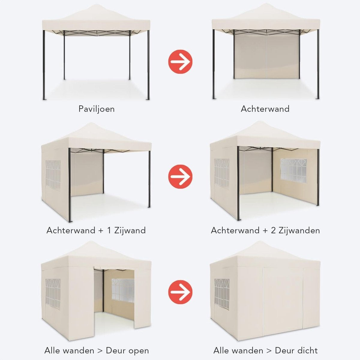 LifeGoods Tente de réception - Pavillon - 3x3 m - parois latérales - étanche - beige