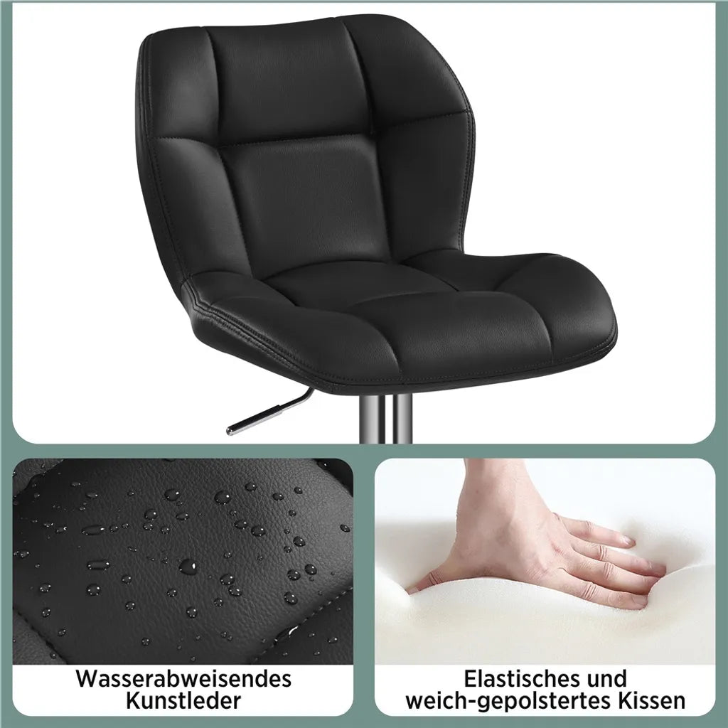 Yaheetech Barstools Set of 2 - Black Faux Leather - Adjustable 62.5-84.5 cm - 360° Swivel with Backrest and Footrest
