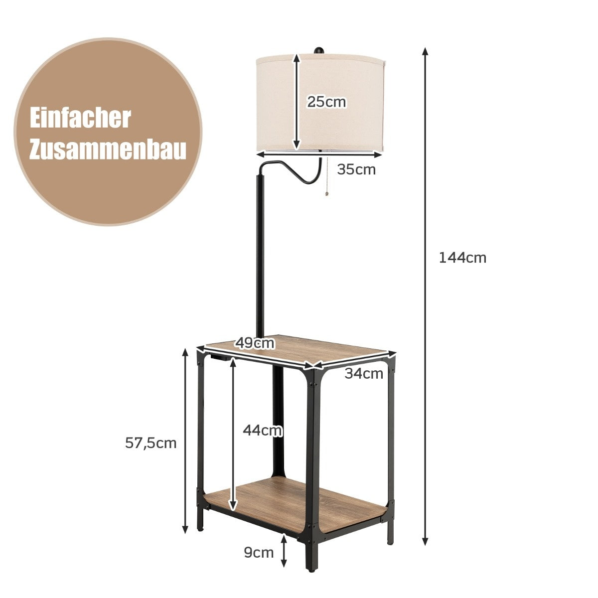 Table d'appoint moderne Coast avec lampe de table et lampe de chevet orientable à 360° 49 x 34 x 144 cm