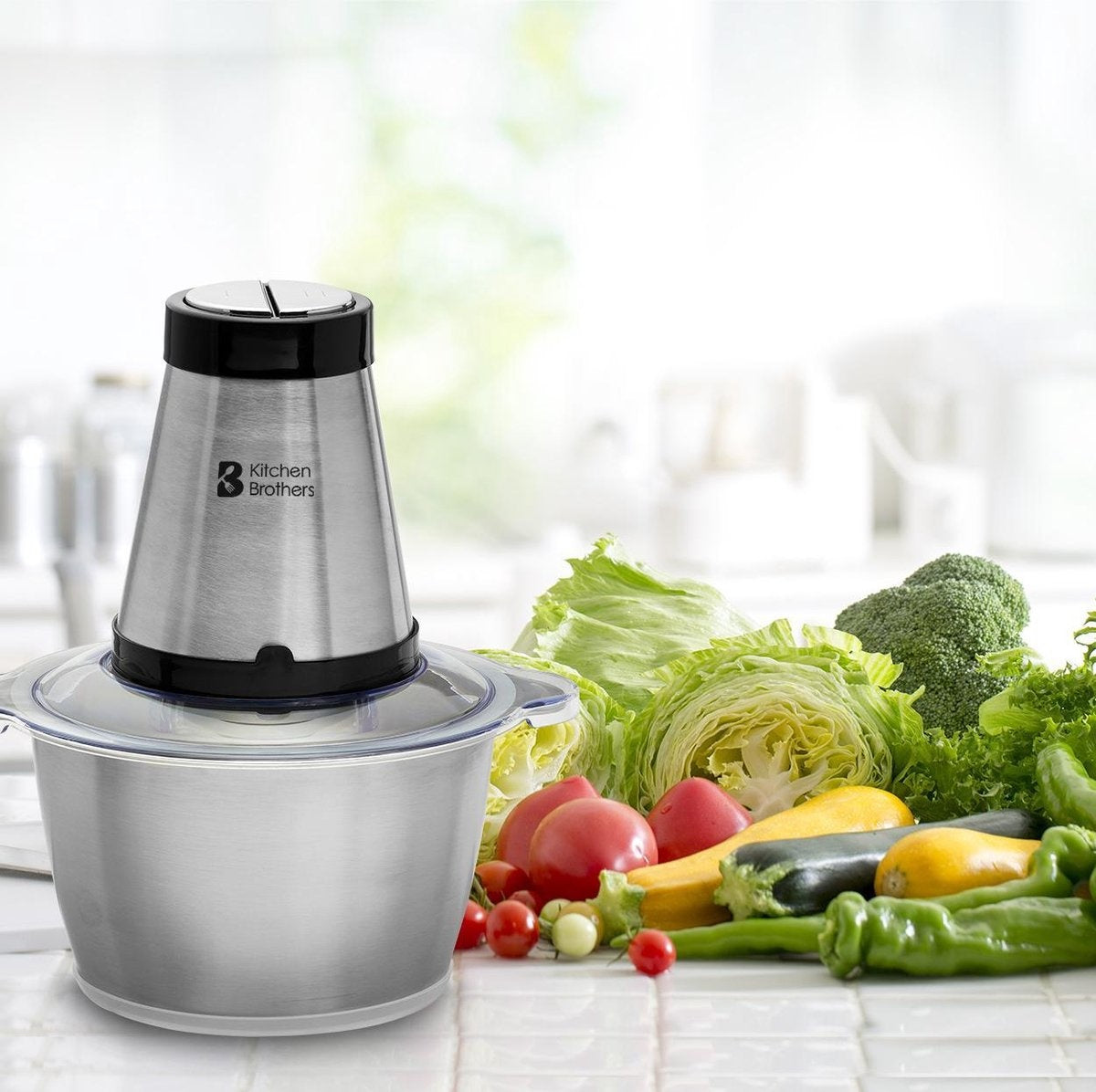 KitchenBrothers Hachoir électrique - 2 vitesses - 300 W - 1.8 L - Bol en acier inoxydable