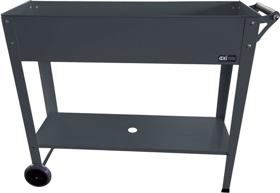 Jardinière surélevée AXI à roulettes – Jardinière en métal – Avec étagère de rangement et roulettes – Orifice de drainage – Pour l'extérieur – Anthracite