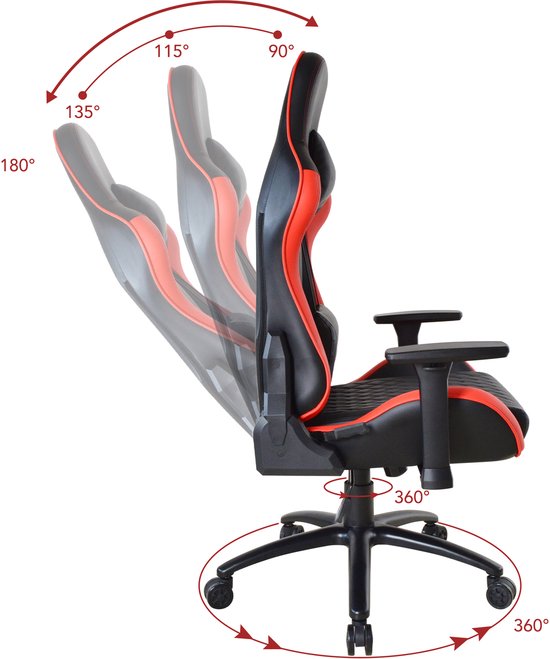 VDD Gaming - Fauteuil gaming - Fauteuils gaming - Fauteuil gaming à assise large - Fauteuil gaming pour personnes de grande taille - rouge - noir - charge maximale de 150 kg