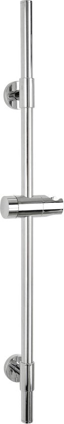 WENKO Barre de douche Basic en acier inoxydable chromé, longueur 66 cm, diamètre 19 mm, avec support de pomme de douche et 2 fixations murales - Barre de douche chromée