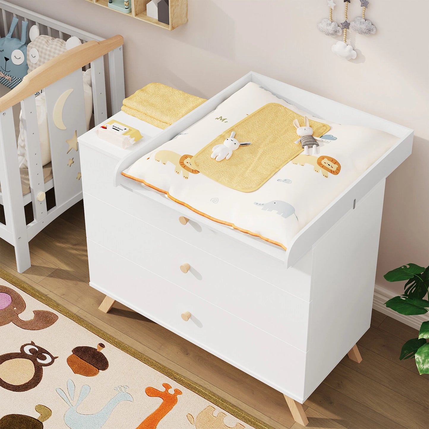 Matelas à langer Woltu - Modèle à poser - 80 x 70 x 10 cm - MDF - Blanc - Table à langer