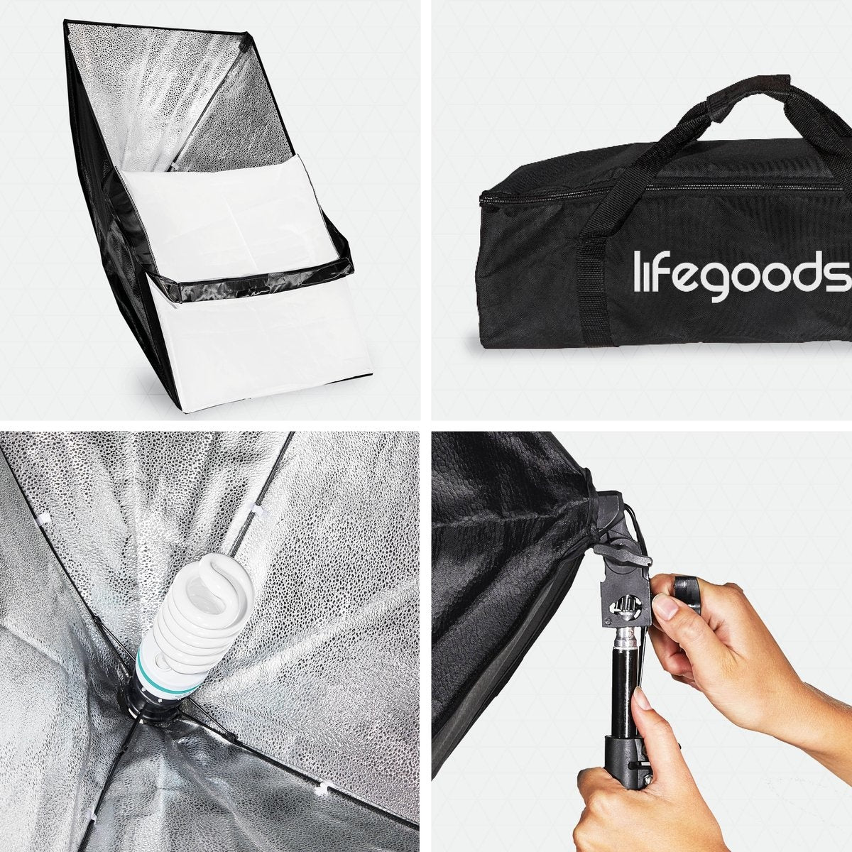 Lampe de studio LifeGoods - Set complet avec sac de transport - 50x70 cm - Noir