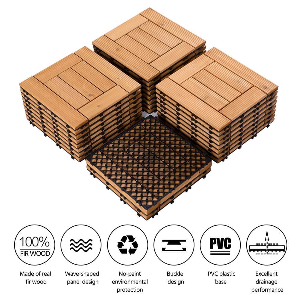 Yaheetech - Lot de 27 dalles de terrasse en bois - Bois de pin - 30,5 x 30,5 cm - Système d'emboîtement - Antidérapantes - Pour l'intérieur et l'extérieur