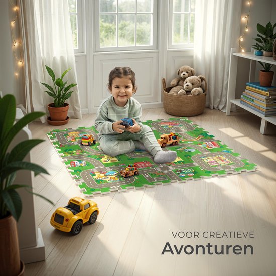 tectake® - Tapis de jeu - tapis de jeu en mousse - Tapis de jeu bébé - Ville et routes - 90 x 90 cm - Tapis puzzle 9 pièces - Antidérapant - Absorbe le bruit et résiste à l'humidité