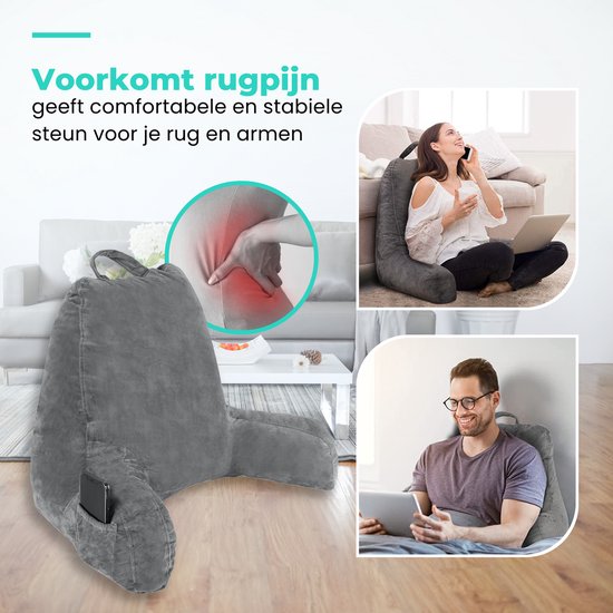 WorldWide products Coussin de lecture avec accoudoirs - Coussin de relaxation en mousse à mémoire de forme - pour le lit