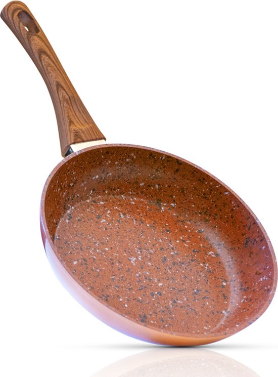 Poêle Livington Copper & Stone - Poêle à frire de 28 cm - revêtement antiadhésif et résistant aux rayures - aspect granit - couche intérieure en pierre pour une répartition parfaite de la chaleur - compatible avec les plaques vitrocéramiques, à gaz, élect