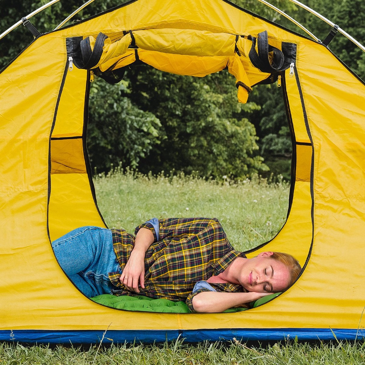 Matelas de couchage TRVLMORE - autogonflant - 1 personne - Pompe et oreiller intégrés - Vert