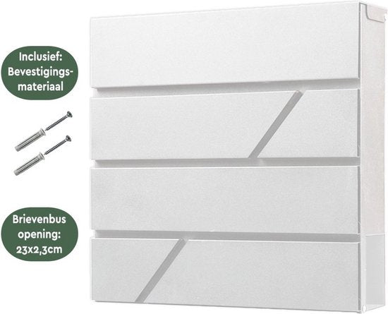 BRASQ Letterbox Hanging White Deluxe - Boîte aux lettres murale avec serrure et compartiment à journaux - avec matériel de montage et 2 clés - Boîte aux lettres - boîte postale - boîte à lettres - acier inoxydable