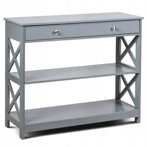 Coast Console Table 3 niveaux avec tiroir Table de salle en bois 100 x 30 x 80 cm Gris
