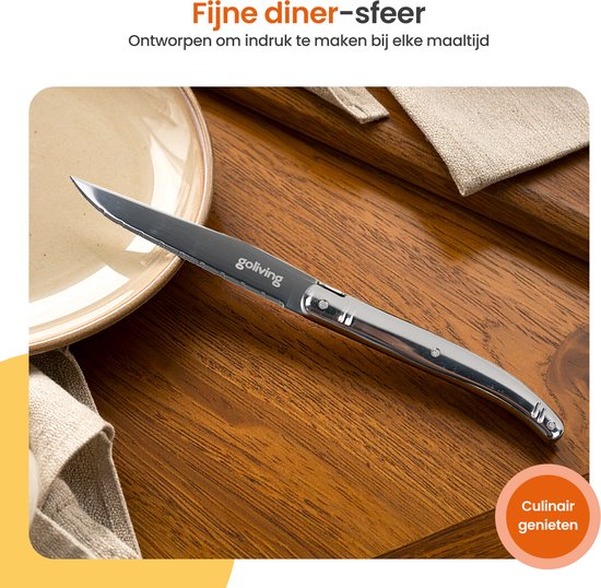 Goliving Couteaux à steak - Couteau à viande - Lavable au lave-vaisselle - Set de 6 couteaux à steak - Acier inoxydable - Set de couteaux - Couteau dentelé - Silver
