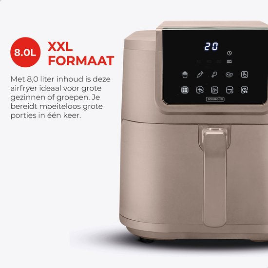 Bourgini Slimfit Airfryer XXL Beige - Friteuse à air chaud - 8 litres - 1700W - sans PFAS