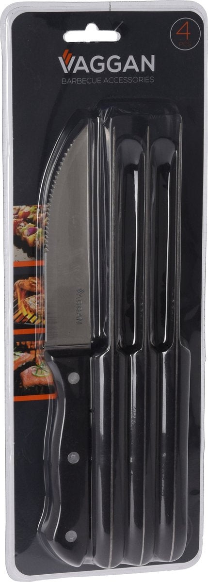 4x BBQ steakmessen set RVS zilver 33 cm - Messenset
