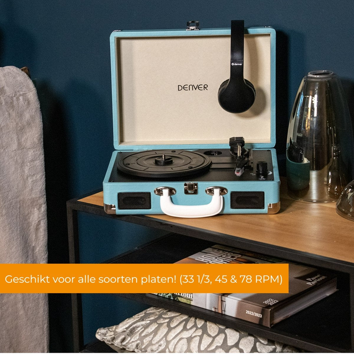 Denver Record Player - Haut-parleurs intégrés - Logiciel PC inclus - Auto-stop - Rétro - VPL120 - Bleu