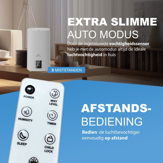 Aironex Humidificateur 3,8 litres - Topfill - Aroma - Humidificateurs - Humidificateur - Convient pour le salon, le bureau, la chambre de bébé, la chambre à coucher