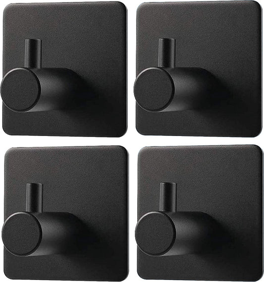 Crochets adhésifs pour serviettes Trendfield - Lot de 4 - Noir mat - Carrés - Aluminium - Sans perçage - Supporte 4 kg